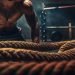 Man using the ropes in the gym to build arm strength. Generative Ai