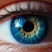 Human blue eye realistic beautiful closeup zoom. Generative AI illustrator