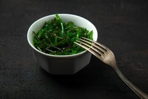 Green seaweed for lunch. Vegetarian lunch.
