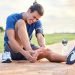 Fitness, injury and foot pain with man in park for muscle spasm, inflammation and joint problem. Ru