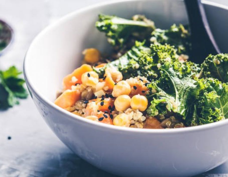 Nutritious Chickpea Sweet Potato Kale Bowl with Israeli Couscous