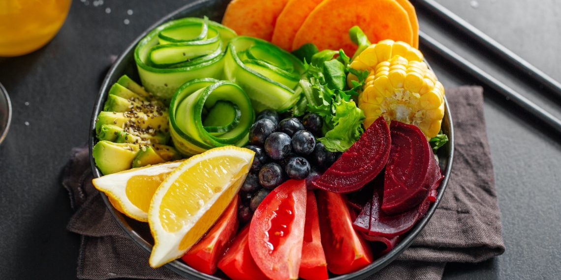 Vegan bowl with vegetables in bowl